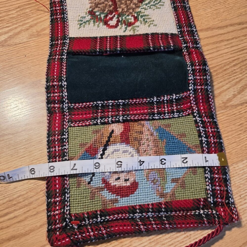 Vintage Christmas Card Holder Wall Hanging Needlepoint Santa Tree Nutcracker - Picture 3 of 3